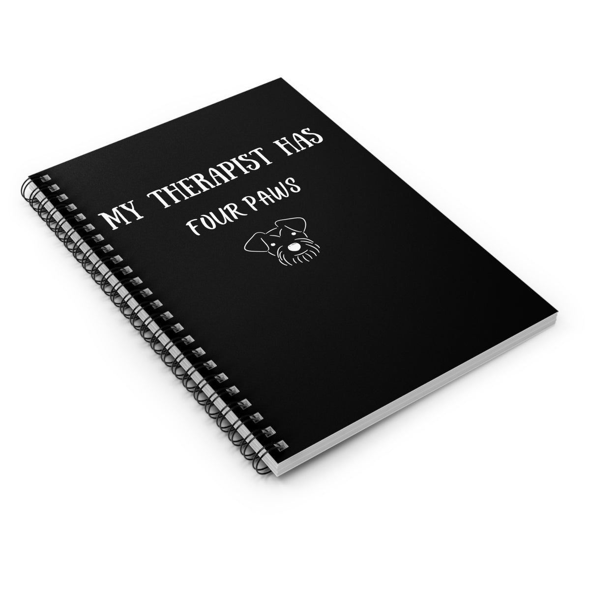 My Therapist Has Four Paws Black Notebook angled view
