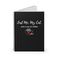 Just Me, My Cat, and a Cup of Coffee Black Notebook opened
