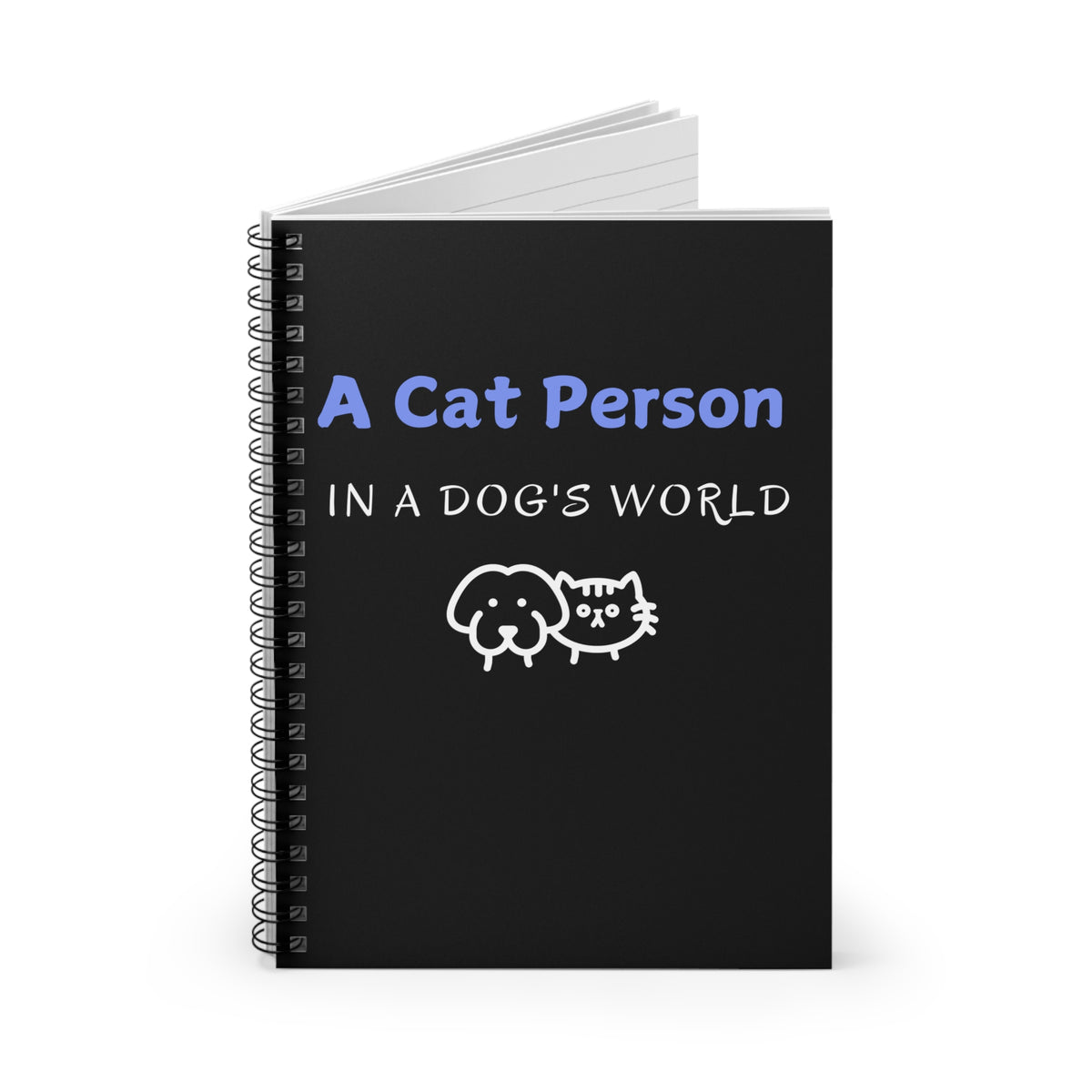 A Cat Person In A Dog's World Black Notebook opened