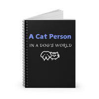 A Cat Person In A Dog's World Black Notebook opened