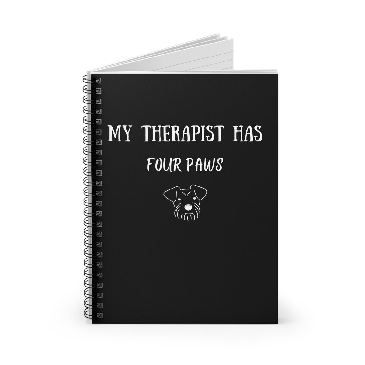 My Therapist Has Four Paws Black Notebook opened