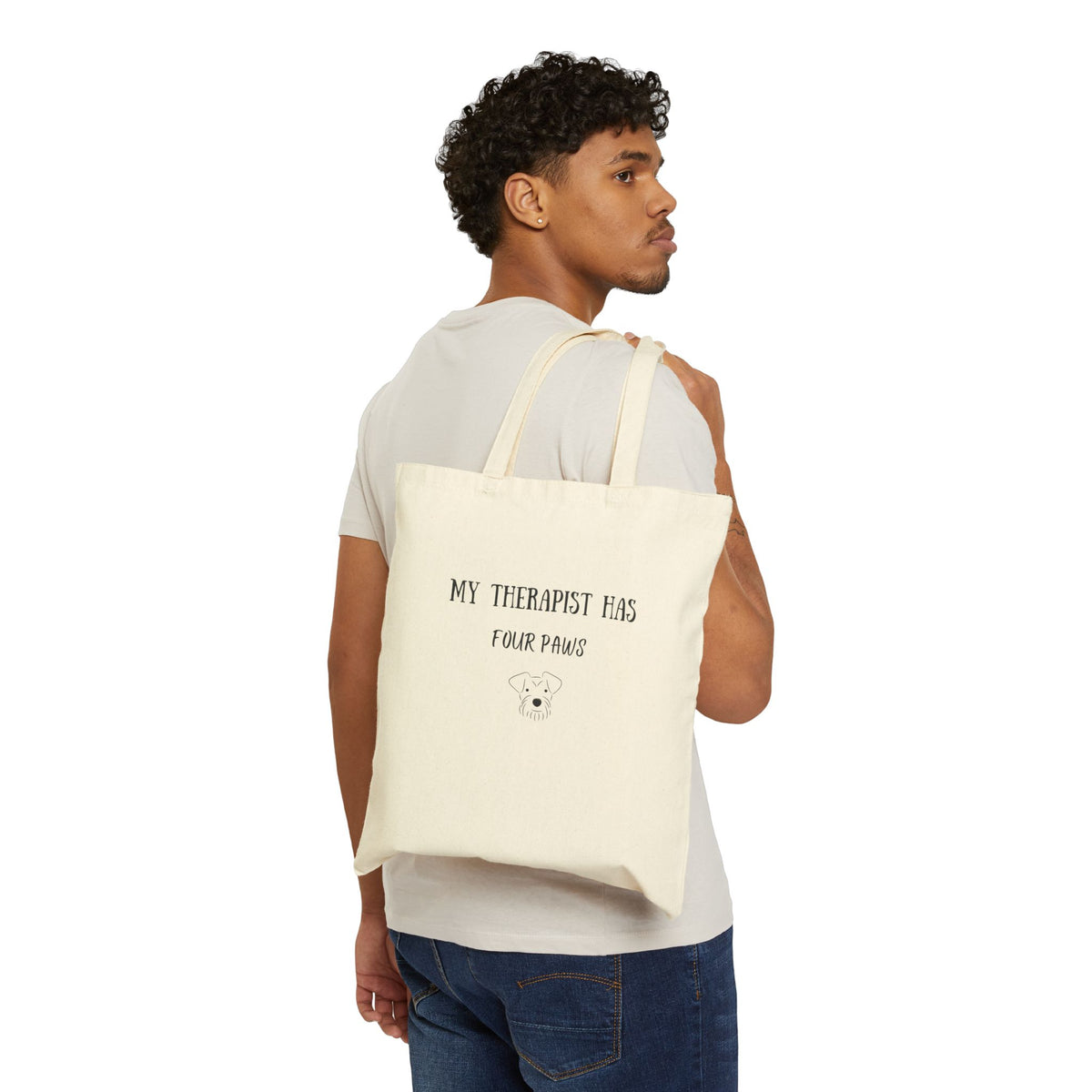 My Therapist Has Four Paws Tote Bag carried on the shoulder