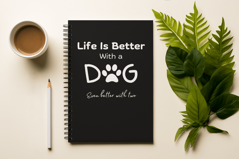 Life is Better With A Dog (Even Better With 2) Black Notebook - PetXcite