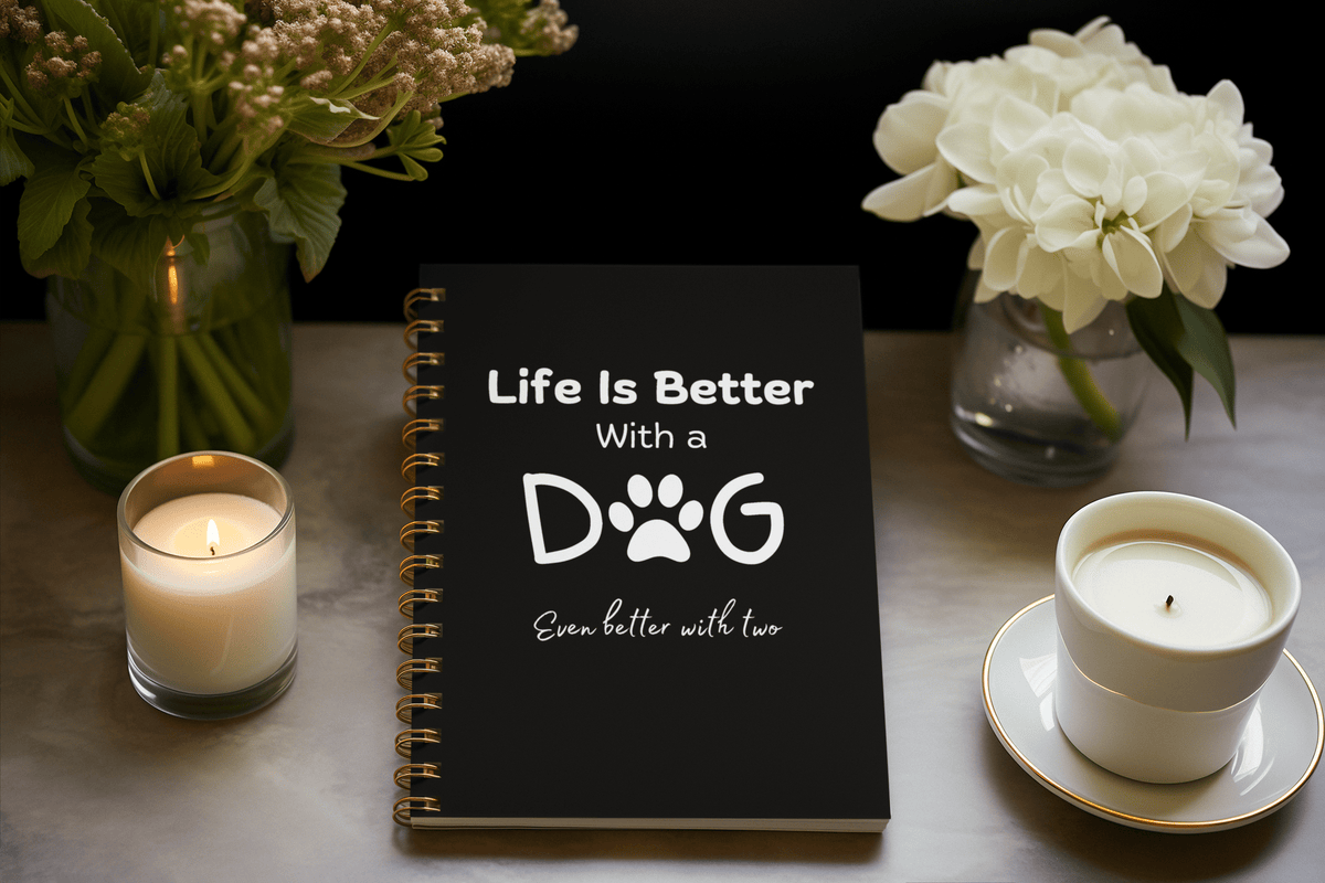 Life is Better With A Dog (Even Better With 2) Black Notebook - PetXcite